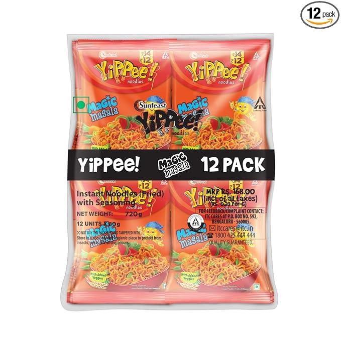 Sunfeast YiPPee! Magic Masala, Instant Noodles 720G/810G/840 Grams (Pack Of 12)