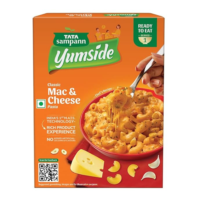 Tata Sampann Yumside Mac n Cheese Instant Macroni Pasta, 285g, Ready to Eat Food, Ready in 60 secs, NO Added Artificial Colours & Flavours, Pack of 1